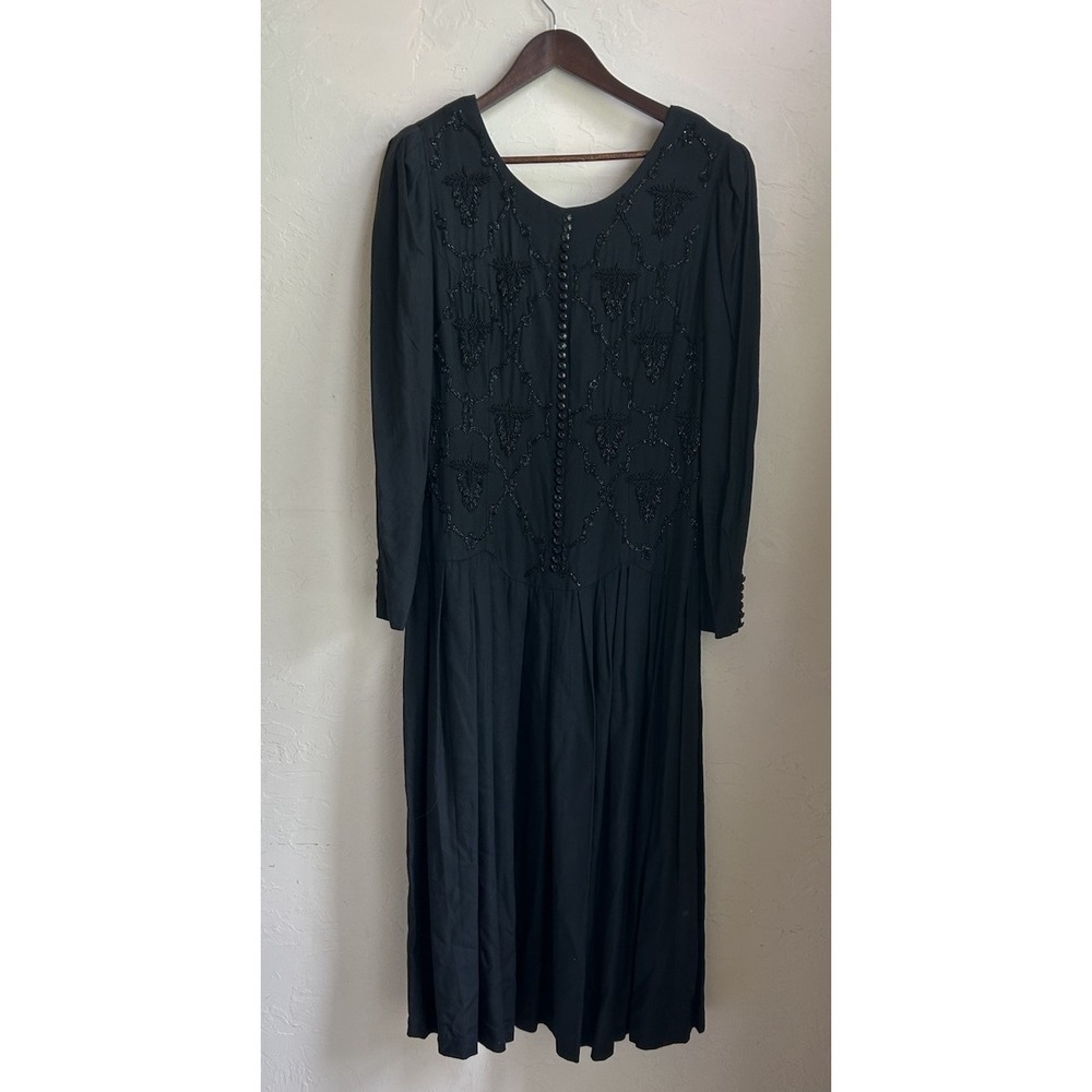 Vintage Plaza South Beaded Drop Waist Maxi Dress 12 Victorian Gothic Edwardian‎